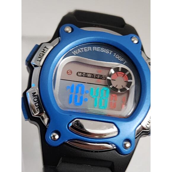 Rainbow LCD LED Backlight Sports Gym Exercise Blue Black Silver Field Watch - Picture 1 of 7
